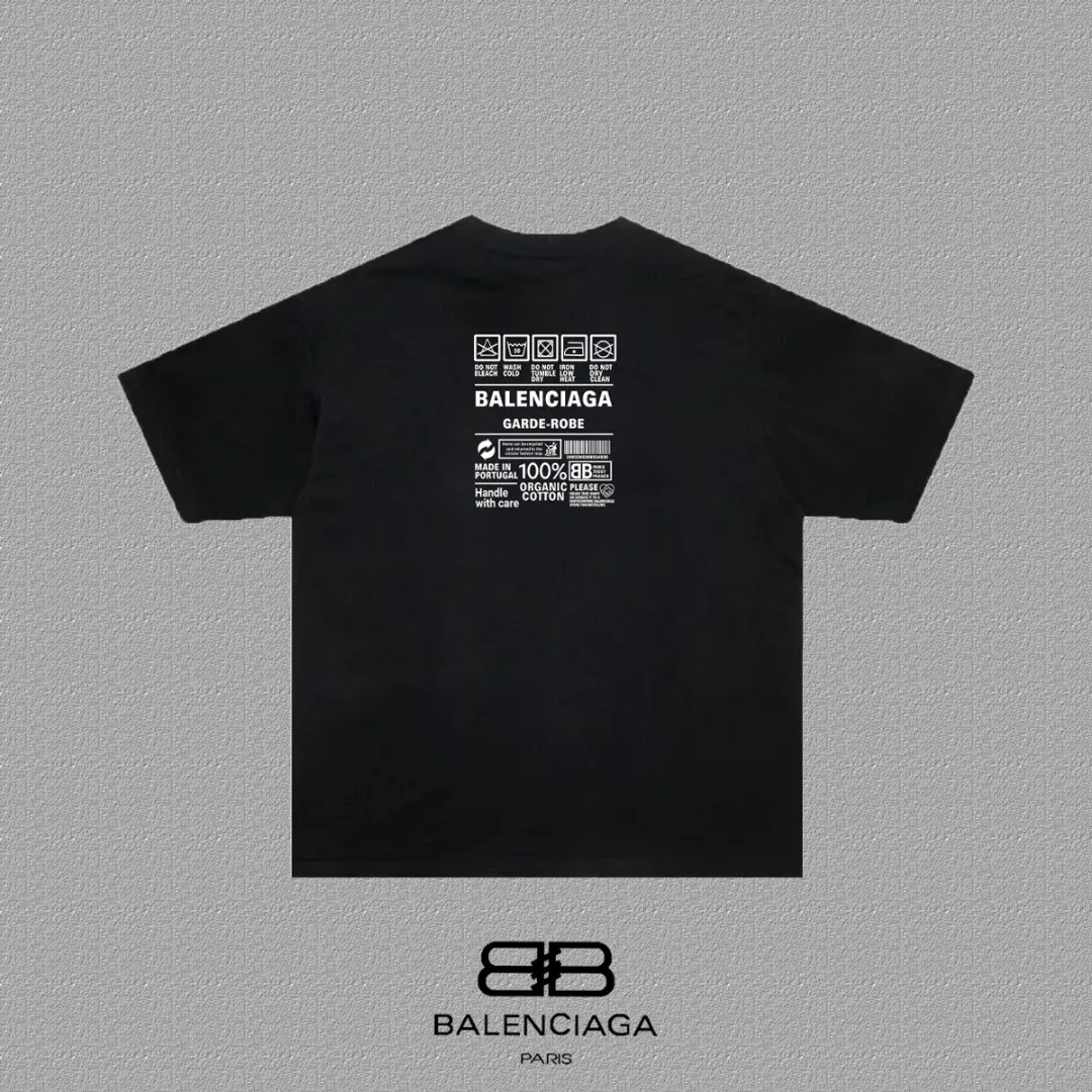 P80✨🔥 BALENCIAGA Paris lettering printed short-sleeved T-shirt, custom-woven and dyed 280g combed cotton heavyweight fabric, zero color difference in thread, perfect details, different from the current version on the market, welcome to compare, Same Style for men and women, must-sell in the picture above Color: White Black Size: 1 2 3 4